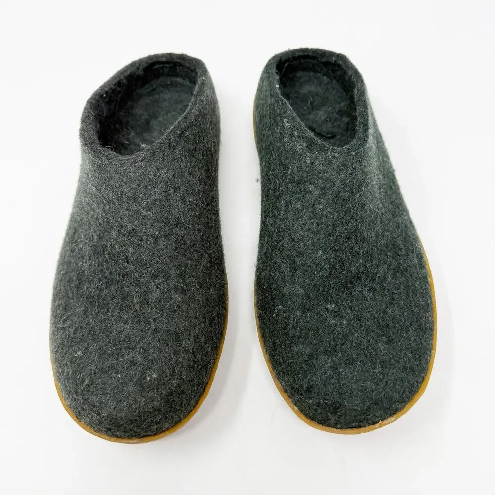 Glerups Dark Moss Green Wool Slippers with Rubber Sole Men's Size 42/9 EUC